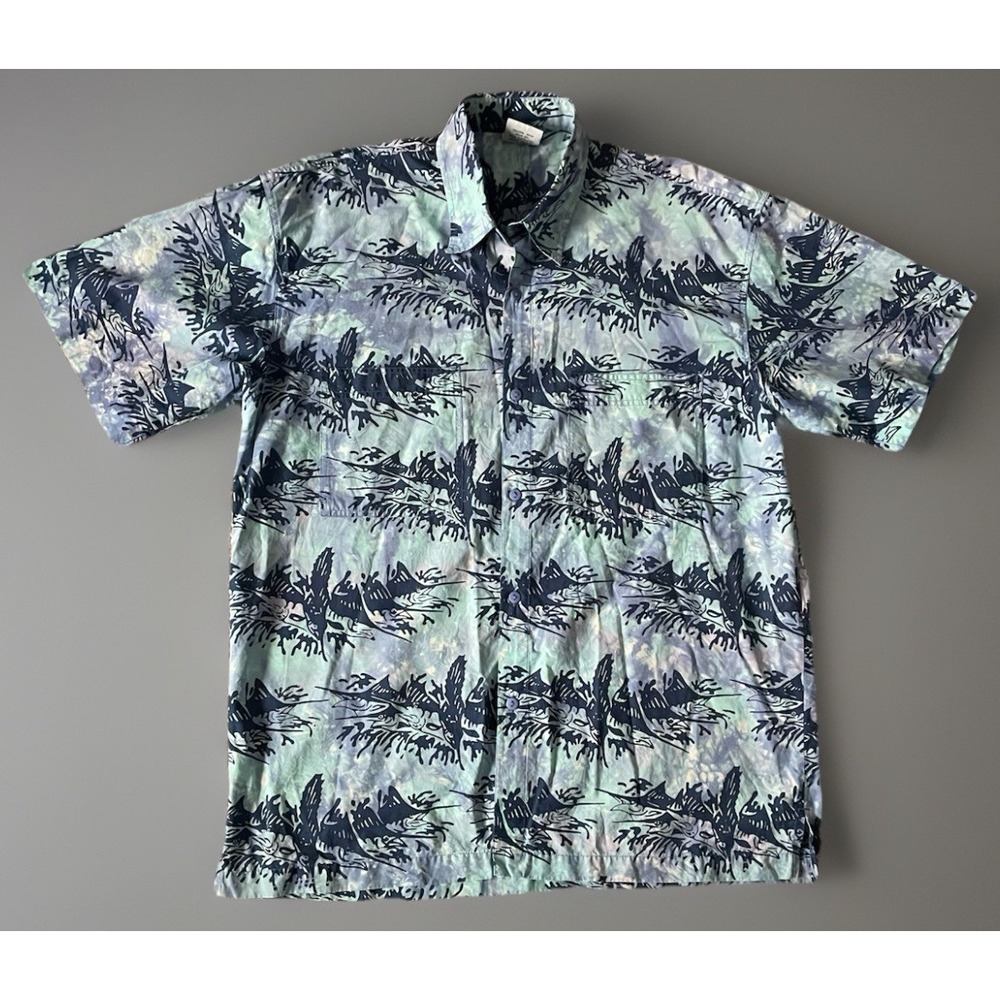 Rum Reggae Short Sleeve Button Up Shirt Hawaiian Fish Blue Vintage VTG XL JBHS